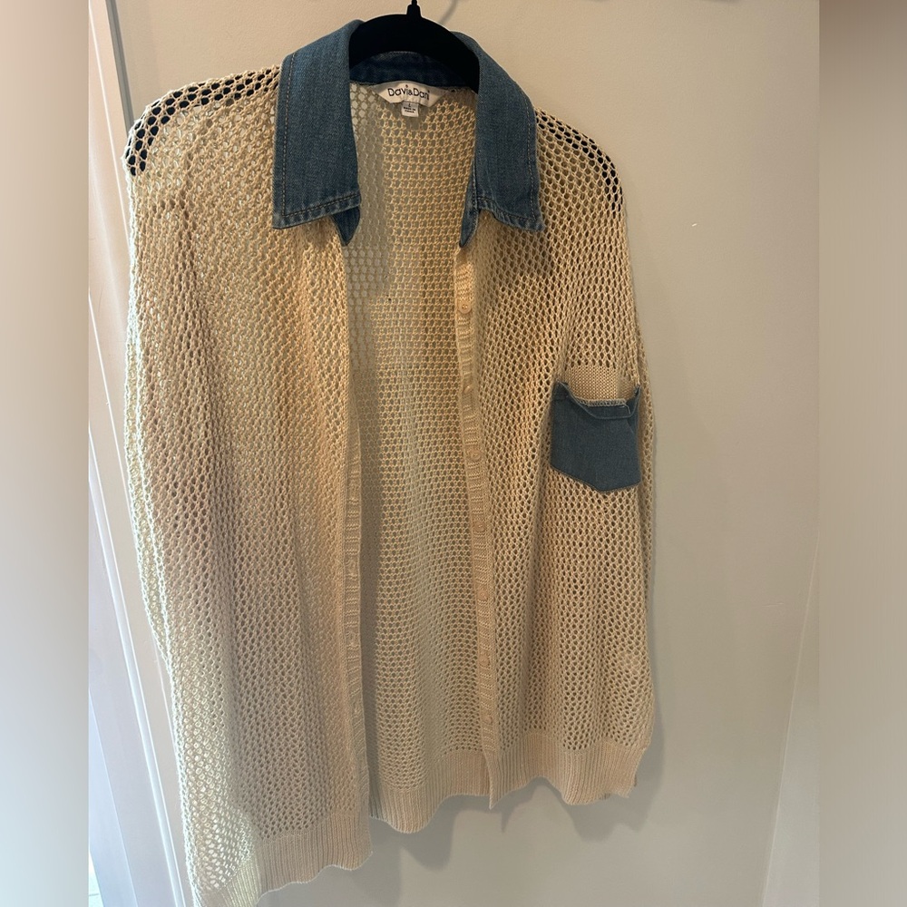 Davi & Dani Crochet Button Down with Jean Detail